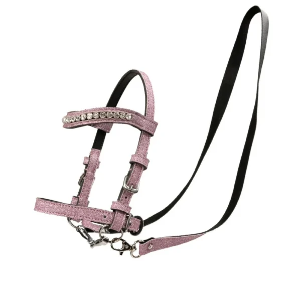 Roze glitter hoofdstel hobbyhorse teugel bit