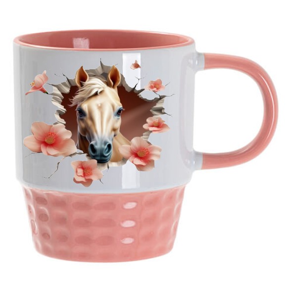Mok roze met plaatje 3d paard met naam oor